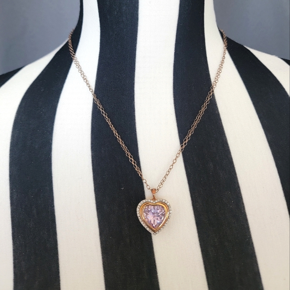 Lavender Gem Heart Rose Gold Pendant Necklace